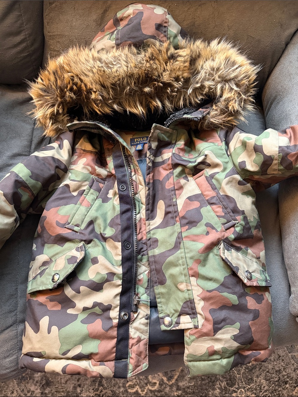 Polo by Ralph Lauren Kids Camo Puffer Coat with Faux-Fur Trim